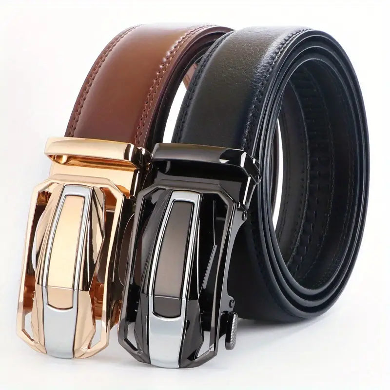 LEATHER BELT: PACK DE 2 CINTURONES DE CUERO CON HEBILLA AUTOMÁTICA AJUSTABLE